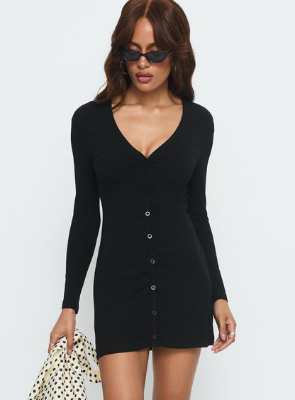 Tereza Long Sleeve Jersey Mini Dress Black