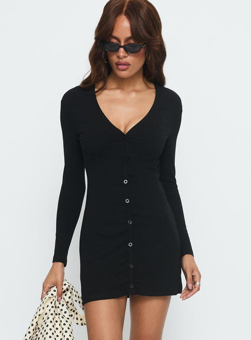 Tereza Long Sleeve Jersey Mini Dress Black