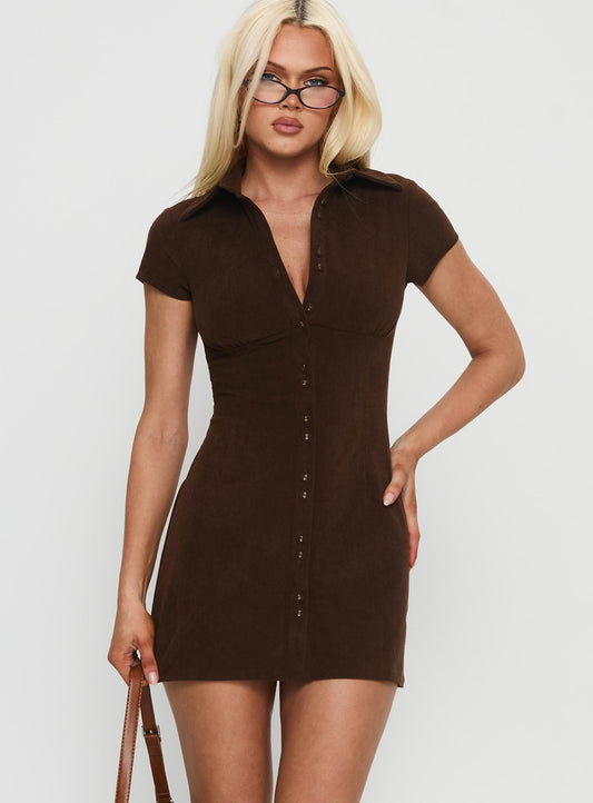 Cottesloe Corduroy Mini Dress Chocolate