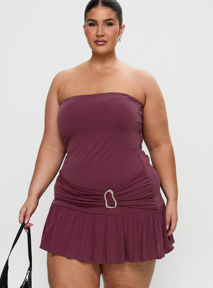 Love Lingers Strapless Mini Dress Burgundy Curve