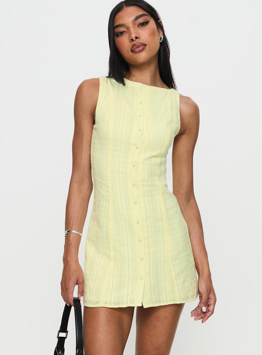 Mimsie Embroidered Mini Dress Lemon