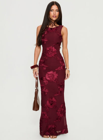 Fionna Floral Maxi Dress Burgundy