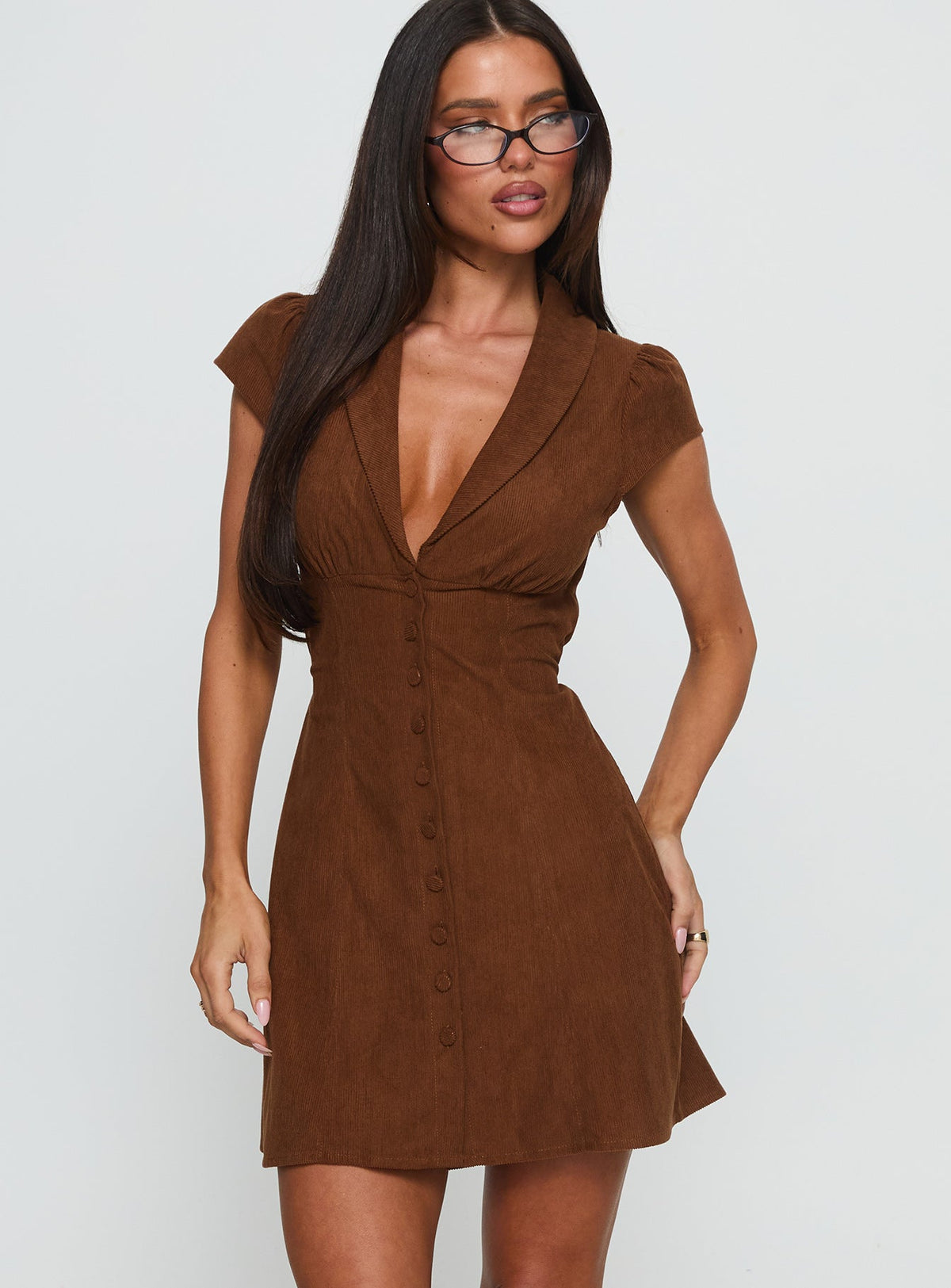 Magdalene Corduroy Button Down Mini Dress Chocolate