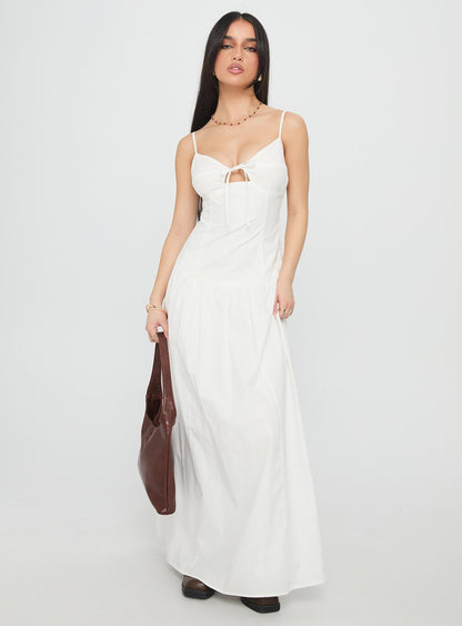 Lady Belle Drop Waist Pleat Maxi Dress White