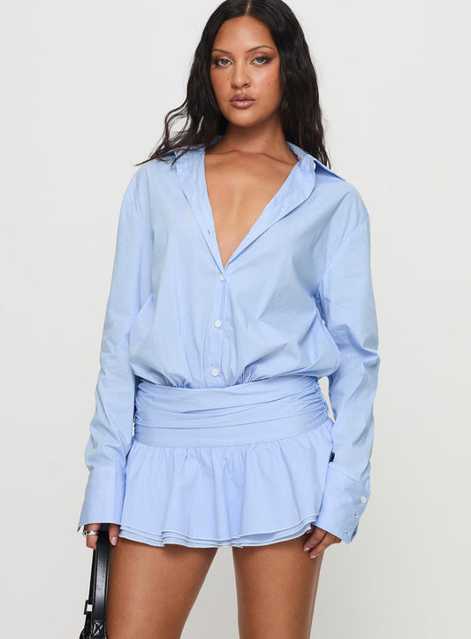 Girls Girls Girls Long Sleeve Mini Dress Blue