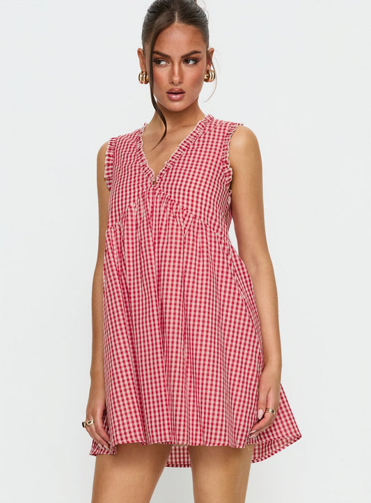 Akacia Babydoll Mini Dress Red Gingham