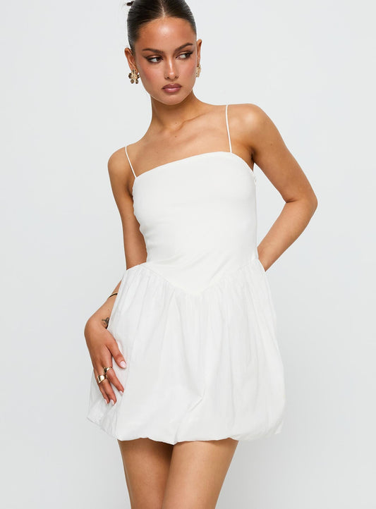 Vista Amora Bubble Hem Mini Dress White