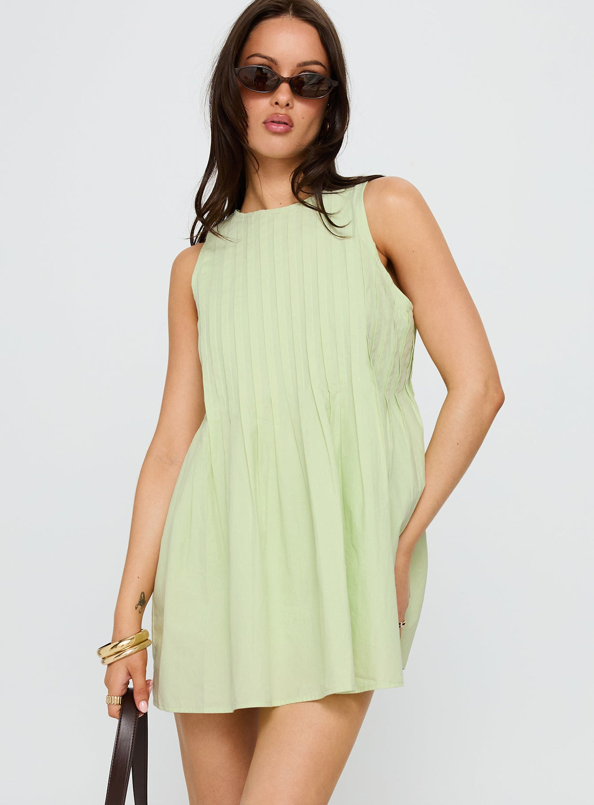 Dreamboat Pleated Mini Dress Matcha