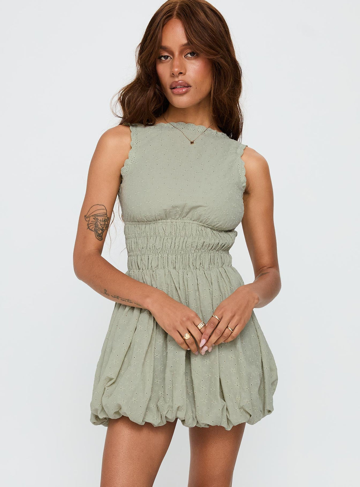 Vittoria Bubble Hem Mini Dress Sage