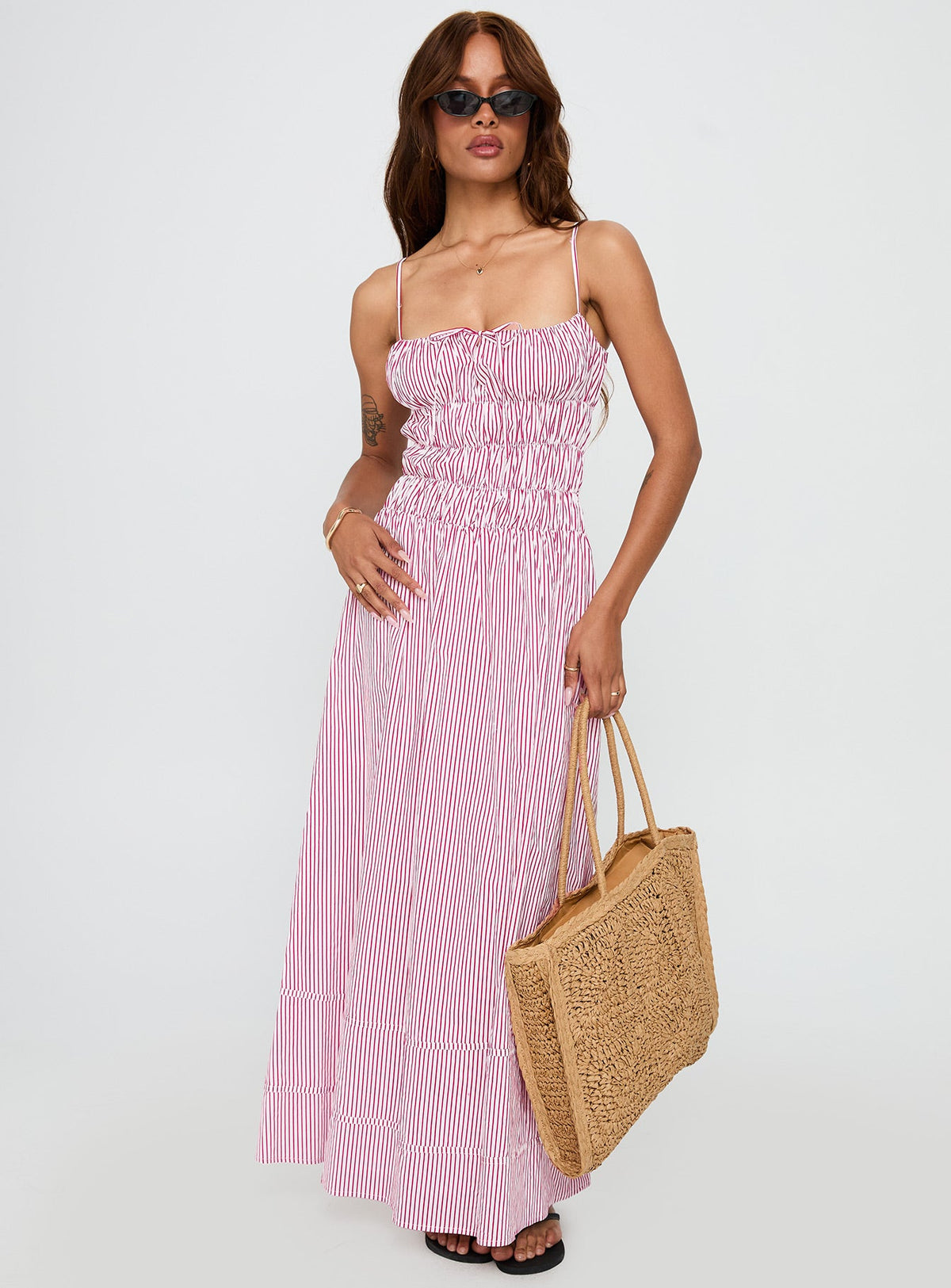 Loralei Shirred Maxi Dress Red Stripe
