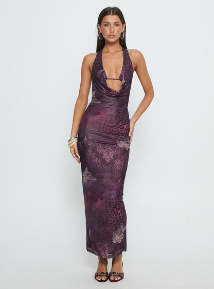 Manaia Cowl Halter Neck Maxi Dress Multi