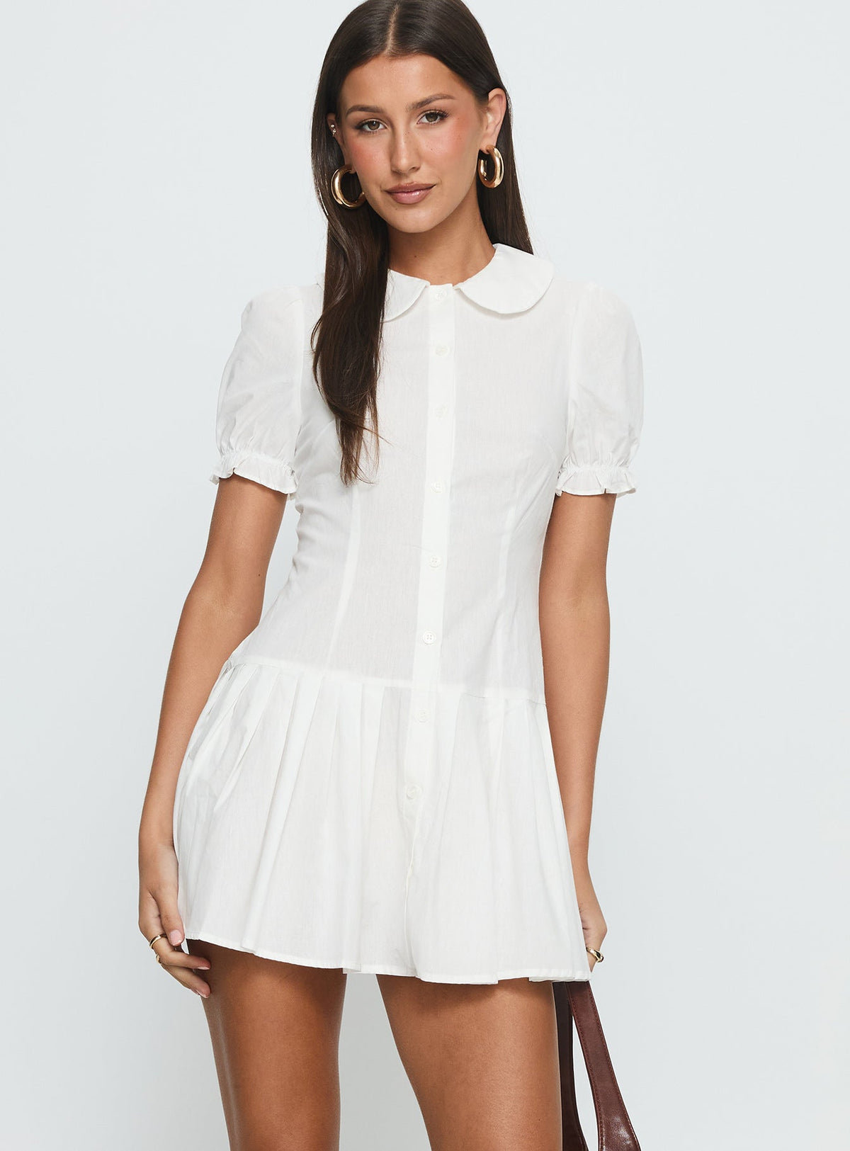 Lisette Pleat Mini Dress White