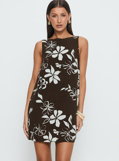 We Could Go Mini Dress Brown Floral