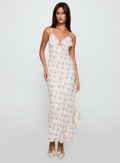 Jessamine Frill Maxi Dress White / Lilac