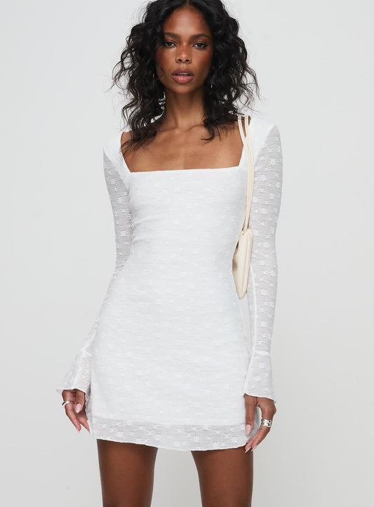 Lanchester Long Sleeve Mini Dress White