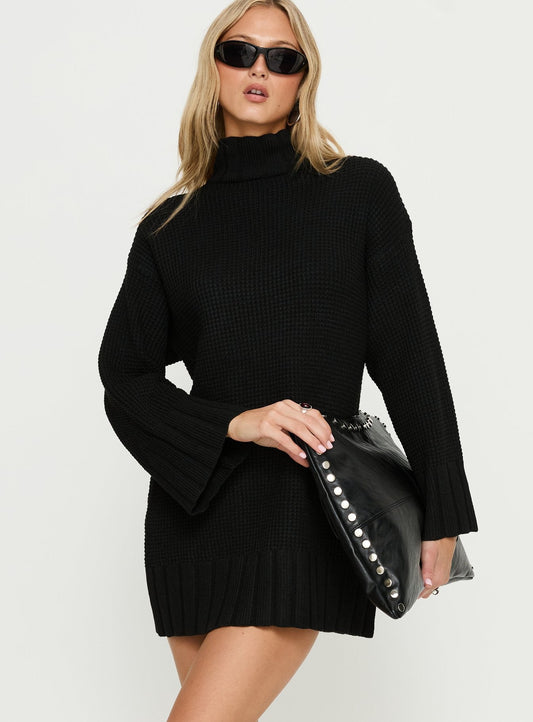 Tarin Long Sleeve Knit Mini Dress Black