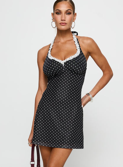 Black Beauty Halter Mini Dress Black / Polka