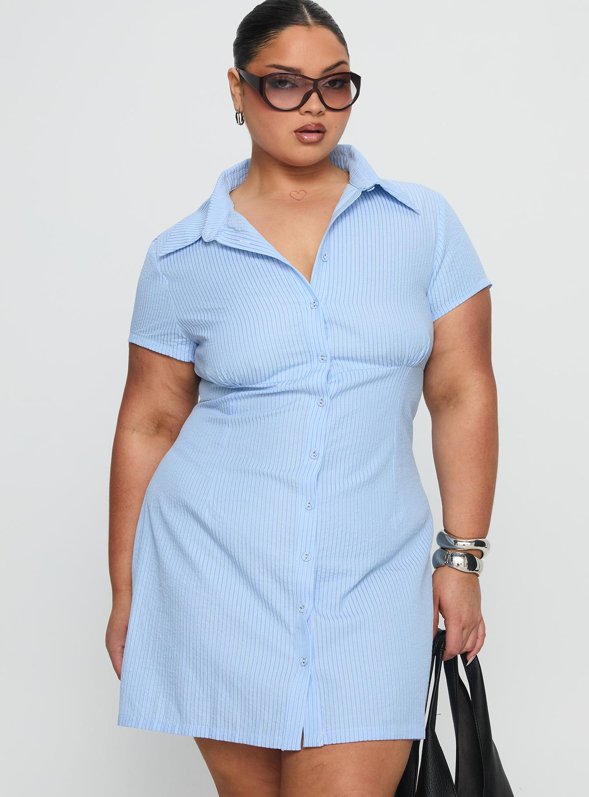 Motley Mini Dress Blue Stripe Curve