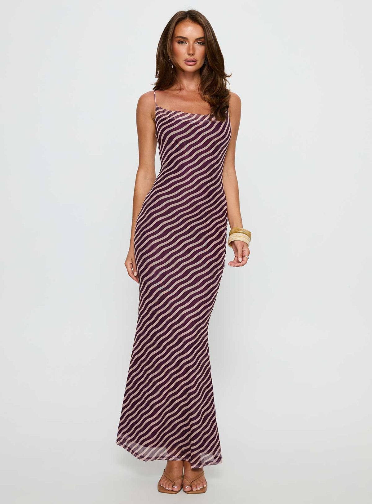 Aliah Cowl Neck Maxi Dress Plum Stripe