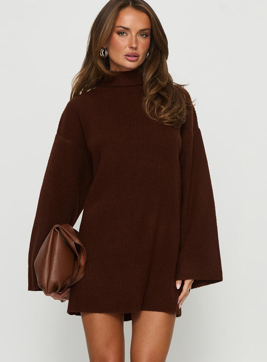 Sonelle Long Sleeve Knit Mini Dress Chocolate