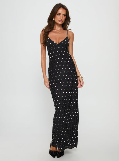 Glass Half Full Mesh Maxi Dress Black Polka
