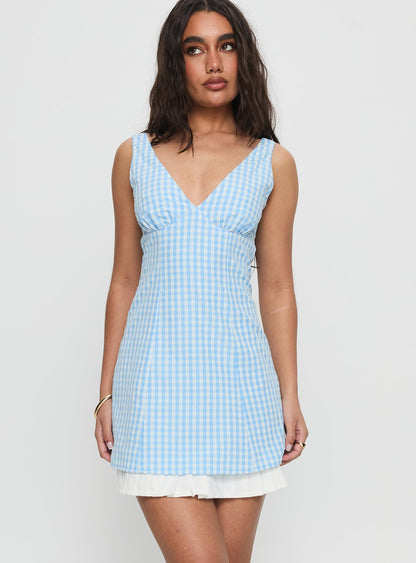 Evielle Underskirt Mini Dress Blue Check