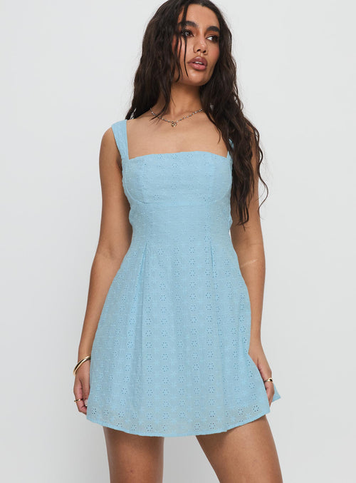 Xanthus Embroidered Mini Dress Blue