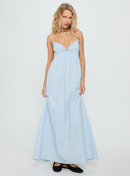 Avelyn Shirred Maxi Dress Blue Stripe