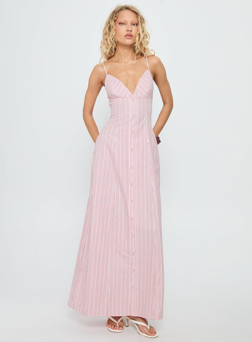 Samiyah Button Down Maxi Dress Red Stripe