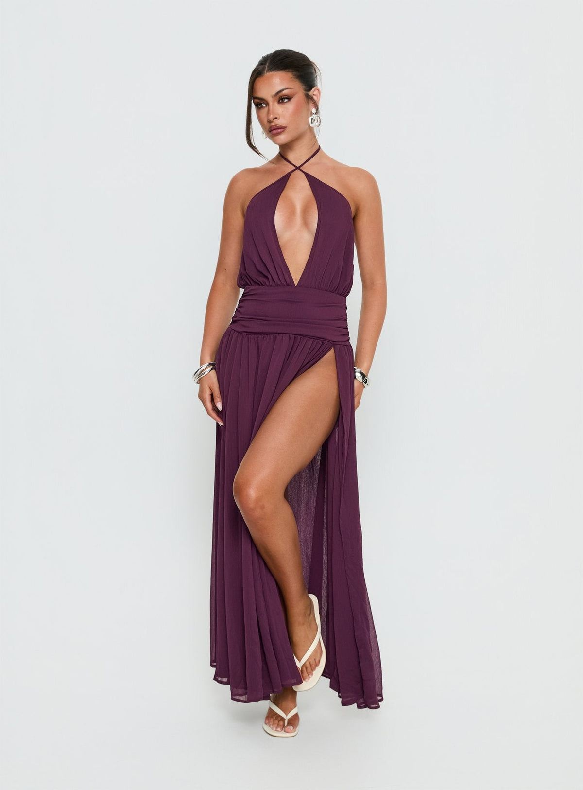 Catherina Blouson Halter Maxi Dress Deep Purple