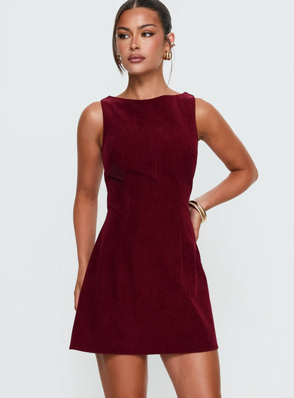 Alfalfa Corduroy Mini Dress Cherry