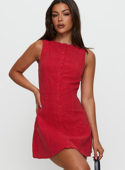 Dollie Linen Mini Dress Red