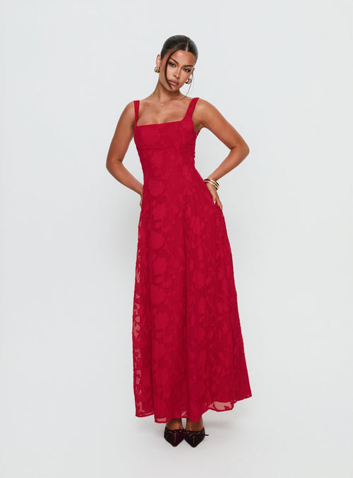 Margaux Burnout Maxi Dress Red