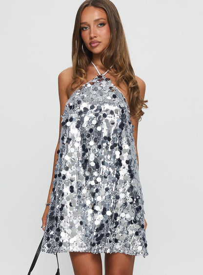 Fluorescents Halter Mini Dress Silver