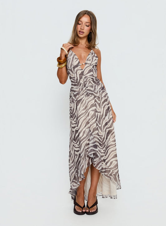 Roxine Asymmetrical Halter Maxi Dress Animal Multi