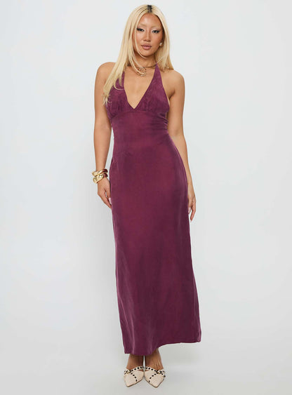 True Companion Halter Maxi Dress Berry