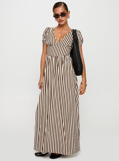 Collyns Maxi Dress Beige Pinstripe