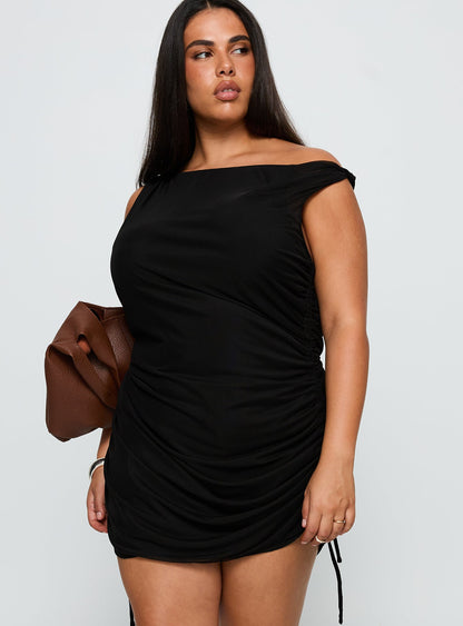 Bella Luna Ruched Mini Dress Black Curve
