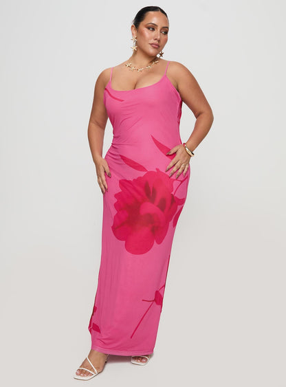 Knox Maxi Dress Hot Pink Floral Curve