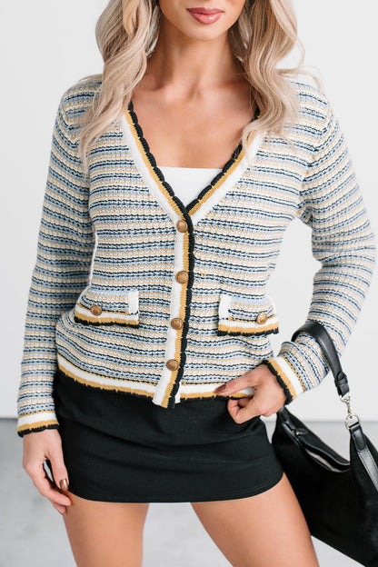 Evening In Striped Knit Cardigan (Navy/White Stripe)