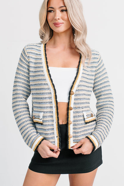 Evening In Striped Knit Cardigan (Navy/White Stripe)