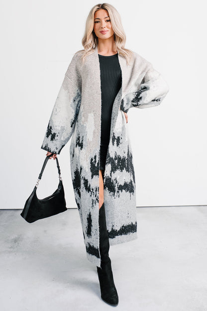 Alpine Trail Abstract Mountain Duster Cardigan (Oatmeal)