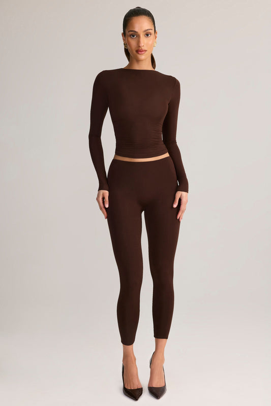 Modal Mid-Rise Cropped Leggings in Chocolate Brown