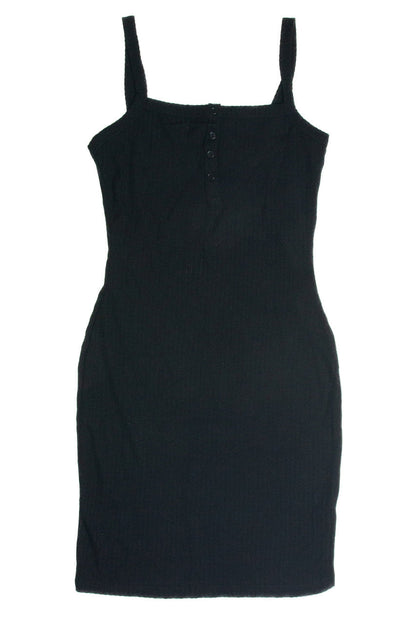 Black Bubble Rib Henley Mini Dress