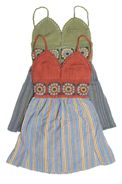 Crochet Top Striped Skirt Mini Dress