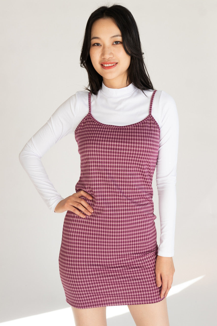 2 Piece Plaid Mini Dress With Long Sleeve Tee