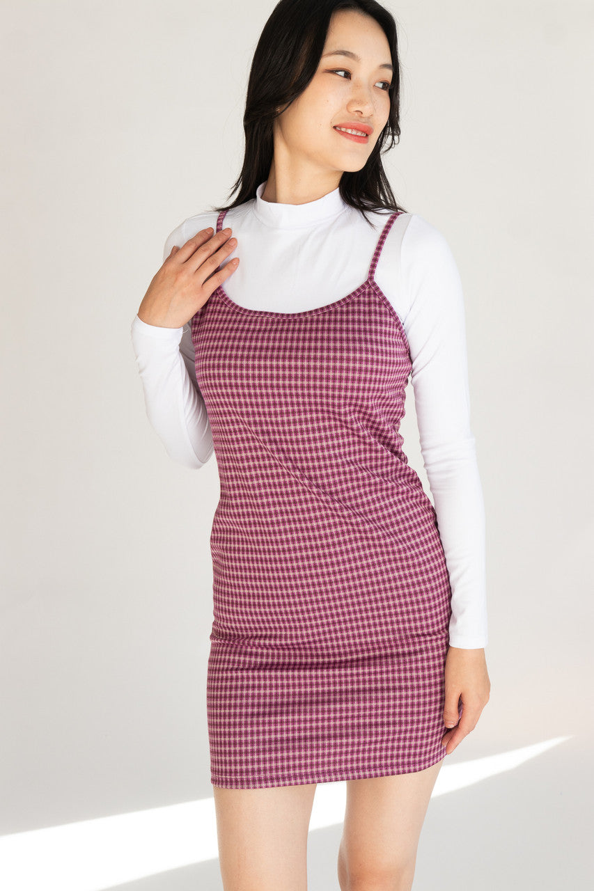 2 Piece Plaid Mini Dress With Long Sleeve Tee