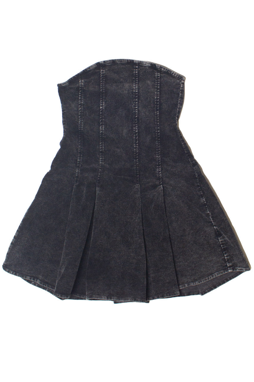 Corduroy Pleated Strapless Mini Dress