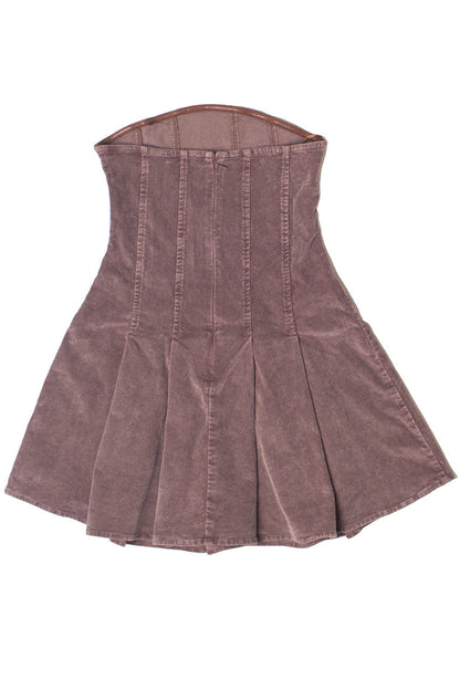 Corduroy Pleated Strapless Mini Dress