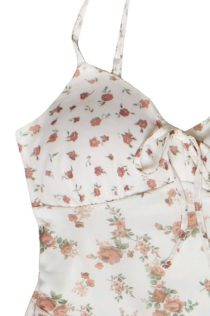 Mixed Floral Print Mesh Midi Dress